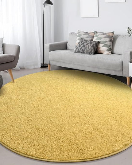 Round Area Rugs for Bedroom Living Room, 4x4 Yellow Super Soft Comfy Thickened Memory-Foam Indoor Circle Carpets, Modern Aesthetic Minimalist Carpet for Boys Girls Adults Nursery Home Décor - LeafyLoom