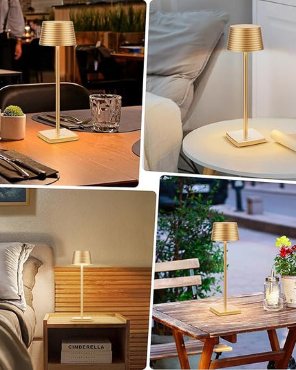Rechargeable Cordless Table Lamp, Battery 5000mAh Metal Aluminum Housing USB LED Portable Powered Desk Lamp, 3 Levels Brightness Night Light for Restaurants Bars Outdoor (Gold-2pack) - LeafyLoom