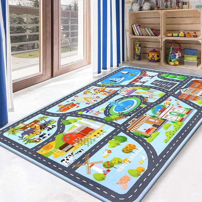 HEBE Kids Play Rug 3'4"x5' ABC Alphabet Numbers Shapes Educational Kid Area Rug Washable Baby Crawling Mat Non Slip Kid Play Mat Carpet for Girl Boy Bedroom Playroom - LeafyLoom