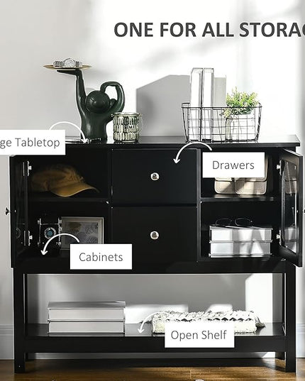 HOMCOM Coffee Bar Cabinet, Sideboard Buffet Cabinet, Kitchen Cabinet with Storage Drawers and Glass Door for Living Room, Entryway, Black - LeafyLoom