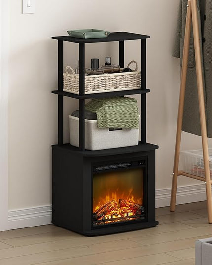 Furinno Turn-N-Tube 2-Tier Tall TV Entertainment Side Table Display Rack with Fireplace Insert, Americano/Black - LeafyLoom