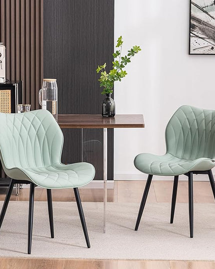 YOUNIKE Dining Chairs Set of 2, Upholstered Faux Leather Dining Room Chairs, Modern Living Room Bedroom Side Chairs with Wing Back and Metal Legs, Kitchen Chairs Mint Green - LeafyLoom