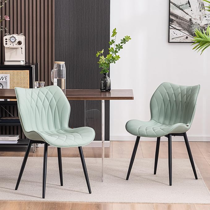 YOUNIKE Dining Chairs Set of 2, Upholstered Faux Leather Dining Room Chairs, Modern Living Room Bedroom Side Chairs with Wing Back and Metal Legs, Kitchen Chairs Mint Green - LeafyLoom