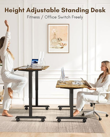 Electric Standing Desk 55 Inch, Ergonomic Height Adjustable Table with T-Shaped Metal Bracket Modern Computer Workstations for Home Office, 55 x 24 Inch, Rustic Brown - LeafyLoom