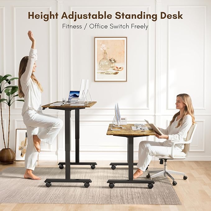 Electric Standing Desk 55 Inch, Ergonomic Height Adjustable Table with T-Shaped Metal Bracket Modern Computer Workstations for Home Office, 55 x 24 Inch, Rustic Brown - LeafyLoom