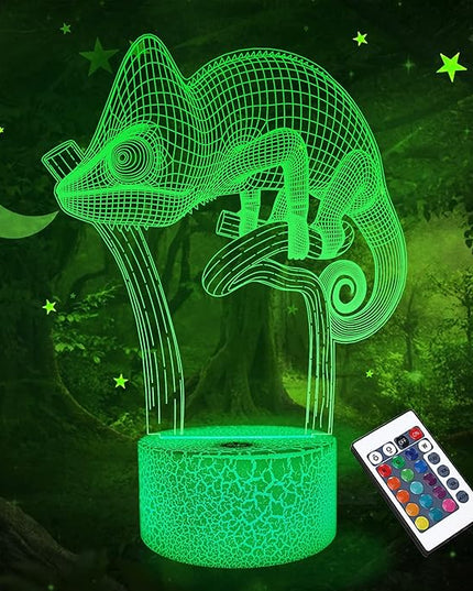 FULLOSUN Chameleon 3D Night Light Lizard Projection LED Lamp Baby Nursery Nightlight for Kids' Room Home Decor Xmas Birthday Gifts with Remote Control 16 Color Changing - LeafyLoom