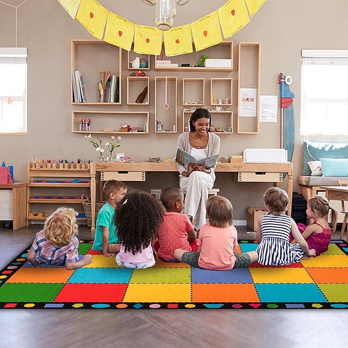 Booooom Jackson Classroom Rug, Large ClassroomSeating Rug 7'5"x13'Classroom Carpet with Non-Slip Backing, Elementary Classroom Area Rug Preschool Rug - LeafyLoom
