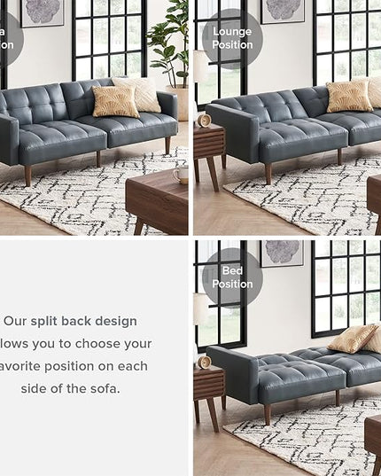 mopio Aaron Couch, Small Sofa, Futon, Sofa Bed, Sleeper Sofa, Loveseat, Mid Century Modern Futon Couch, Sofa Cama, Couches for Living Room, Bedroom (Cloud Gray, Faux Leather) - LeafyLoom