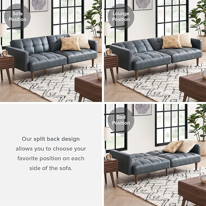 mopio Aaron Couch, Small Sofa, Futon, Sofa Bed, Sleeper Sofa, Loveseat, Mid Century Modern Futon Couch, Sofa Cama, Couches for Living Room, Bedroom (Cloud Gray, Faux Leather) - LeafyLoom