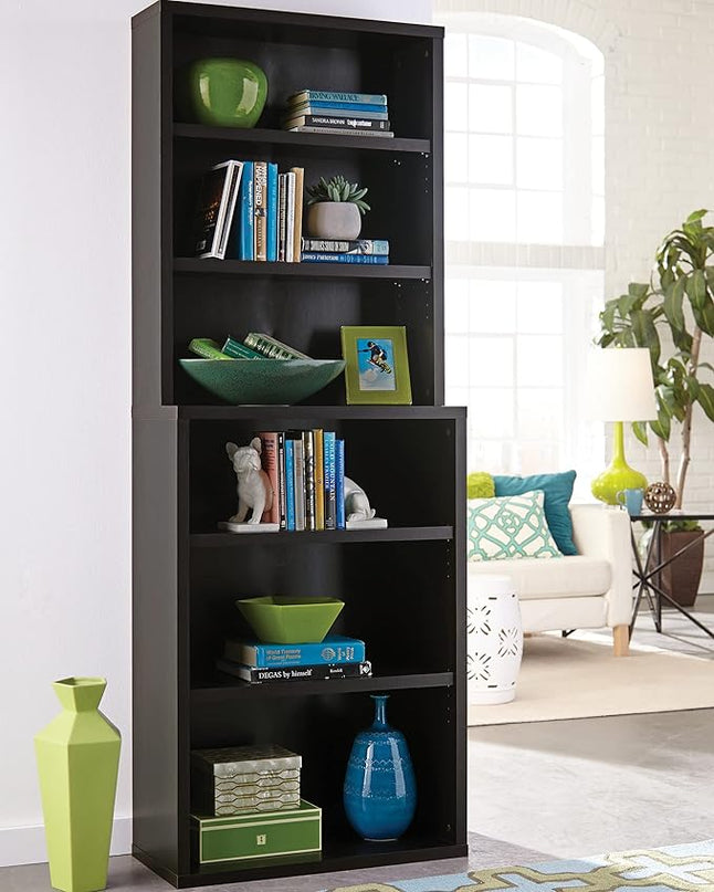 ClosetMaid Bookshelf Tiers, Adjustable Shelves, Tall Bookcase Sturdy Wood with Closed Back Panel, Black Walnut Finish, 6-Shelf Hutch - LeafyLoom