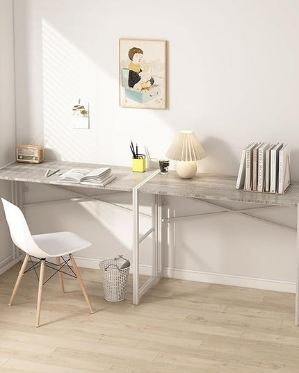 EMODA Folding Computer Desk 40 inch, No Assembly Needed Home Office Table Study Writing Gaming Desk, Beige - LeafyLoom