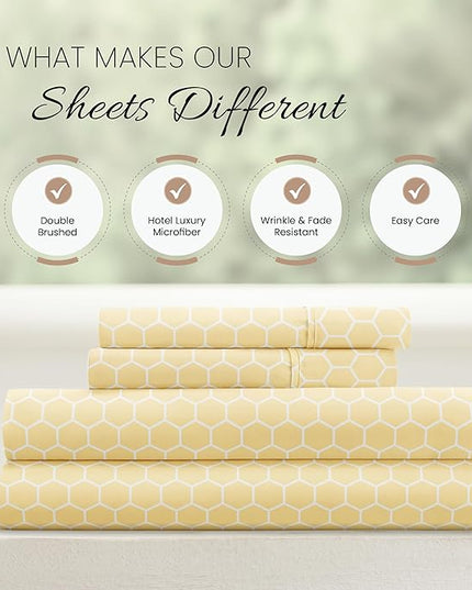 Linen Market 4 Piece California King Bedding Sheet Set (Yellow Geometric) - Sleep Better Than Ever with These Ultra-Soft & Cooling Bed Sheets for Your Cal King Size Bed - Deep Pocket Fits 16" Mattress - LeafyLoom