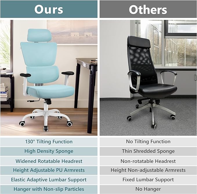 Office Chair Ergonomic Desk Chair, High Back Gaming Chair, Big and Tall Reclining chair Comfy Home Office Desk Chair Lumbar Support Breathable Mesh Computer Chair Adjustable Armrests (Blue) - LeafyLoom