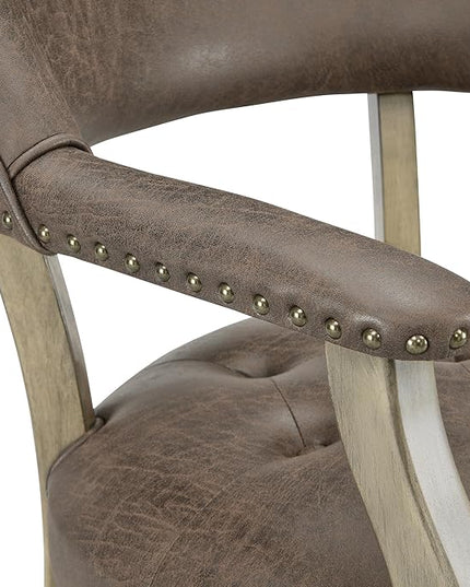 Large Dining Chairs with Casters and Arms, Rolling Dining Chairs with Wheels, Solid Wood Boss Caption's Chairs Office Chairs, 26"D x 25.2"W x 31.5"H, Soft Grey Legs & Dark Brown SY-1318-DK - LeafyLoom
