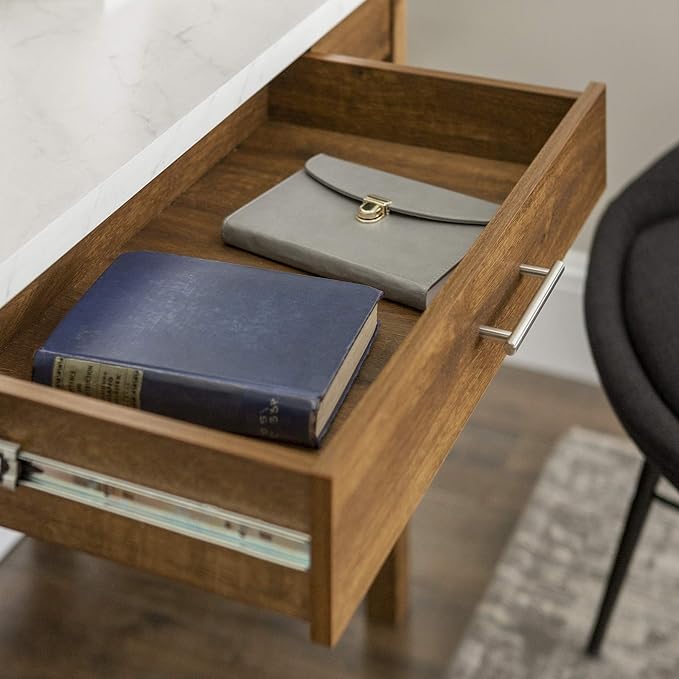 Walker Edison Rustic Farmhouse Wood Computer Writing Desk Home Office Workstation Small, 46 Inch, Marble and Walnut - LeafyLoom