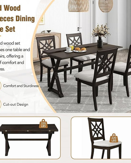 NicBex Small Kitchen Table Set for 4 Dining Room Set 5-Piece Extendable Rubber Wood Dining Table Set with X-Shape Legs for Small Space, Apartment, Studio, Walnut - LeafyLoom
