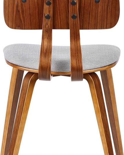 Armen Living Jaguar Mid Century Modern Dining Accent Chair for Kitchen Table Desk Vanity in Grey Fabric and Walnut Wood Finish - LeafyLoom