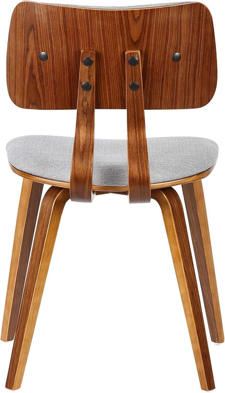 Armen Living Jaguar Mid Century Modern Dining Accent Chair for Kitchen Table Desk Vanity in Grey Fabric and Walnut Wood Finish - LeafyLoom
