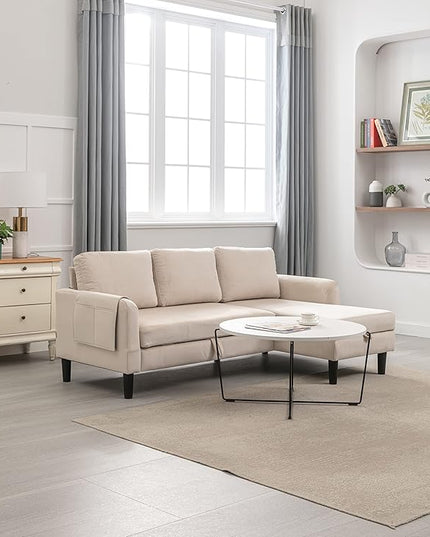 72.44" L-Shaped Reversible Sectional Sofa w/Pull Out Bed & Storage Chaise Lounge,Interior Furniture Comfy Sleeper Corner Couch with 3 Throw Pillows and Pockets,for Dorm,Apartment,Beige - LeafyLoom