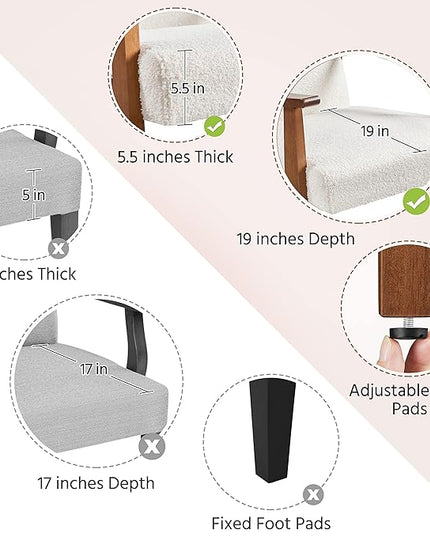 Yaheetech Fabric Accent Chair, Mid-Century Modern Armchair with Solid Wood Legs, Reading Leisure Chair with High Back for Living Room Bedroom Waiting Room,Ivory - LeafyLoom