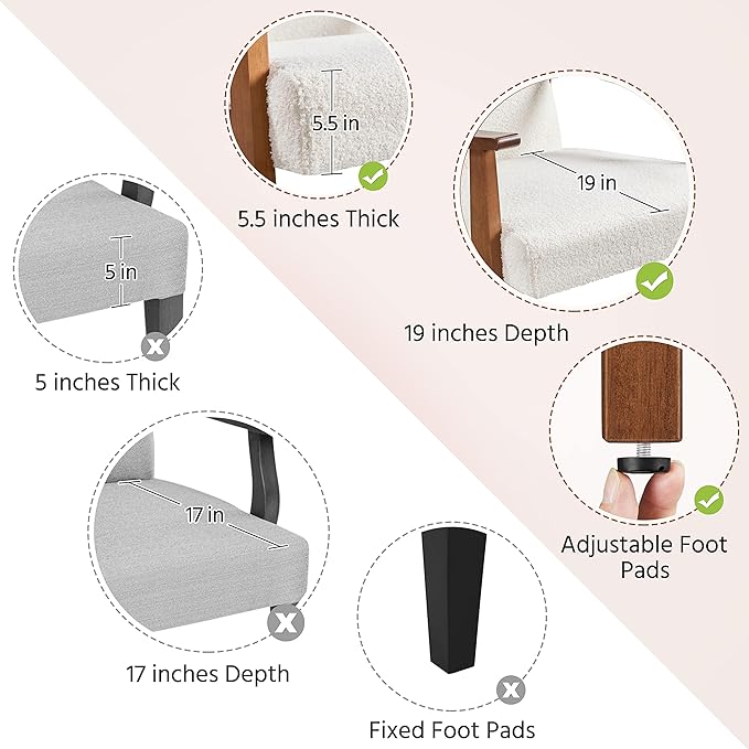 Yaheetech Fabric Accent Chair, Mid-Century Modern Armchair with Solid Wood Legs, Reading Leisure Chair with High Back for Living Room Bedroom Waiting Room,Ivory - LeafyLoom