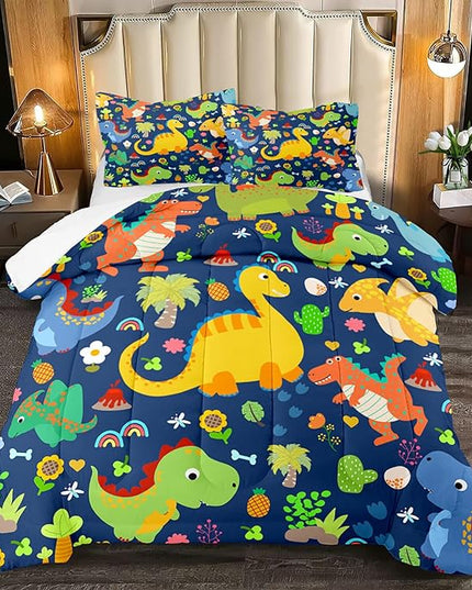 Dinosaur Comforter Set Queen, Dinosaur Bedding Set Queen for Boys Teens Room Dinosaur Blue Queen Size Comforter Sets Boys Queen Comforter Set Bedroom Decor, Queen (1 Comforter 2 Pillowcases) - LeafyLoom