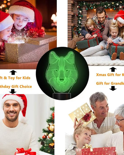 FULLOSUN 3D Wolf Night Light, Optical Illusion Lamp for Home Decor & Co-Sleeping,Remote Controller with 16 Color Changing Birthday Gifts for Kids, Boys & Men - LeafyLoom