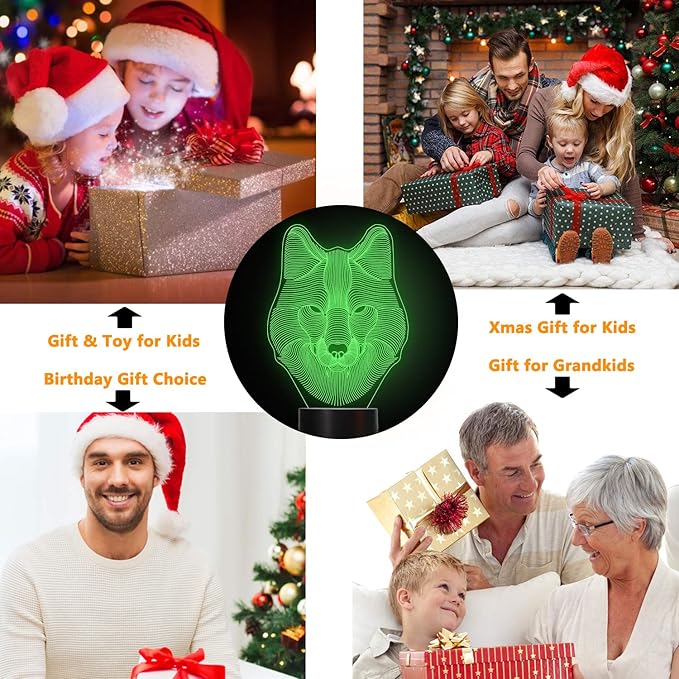 FULLOSUN 3D Wolf Night Light, Optical Illusion Lamp for Home Decor & Co-Sleeping,Remote Controller with 16 Color Changing Birthday Gifts for Kids, Boys & Men - LeafyLoom