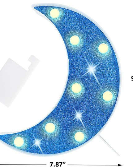 LED Moon Marquee Lights, Glitter LED Lighted Moon Lamp Decoration, Battery Operated Crescent Moon Night Light for Ramadan Home Table Baby Shower Party Decor, Shiny Blue Moon - LeafyLoom
