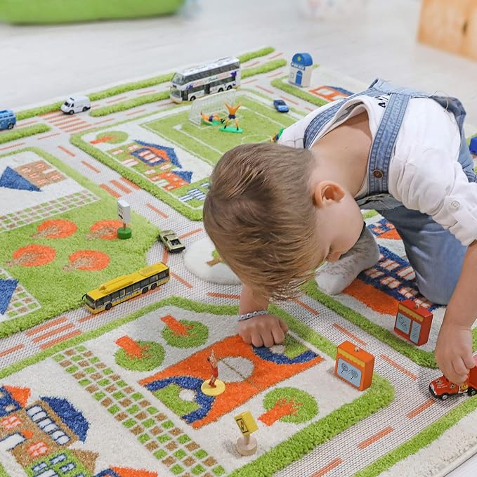 IVI 3D Play Carpet 71 x 52.5-inch Educational Green Traffic Soft Floor Rug Mat for Bedroom, Kids Den, or Playroom, Large - LeafyLoom