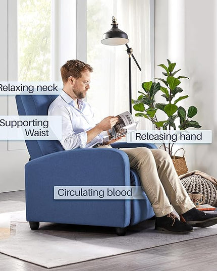 Yaheetech Fabric Recliner Chair Sofa Ergonomic Adjustable Single Sofa with Thicker Seat Cushion Modern Home Theater Seating for Living Room Light Blue - LeafyLoom