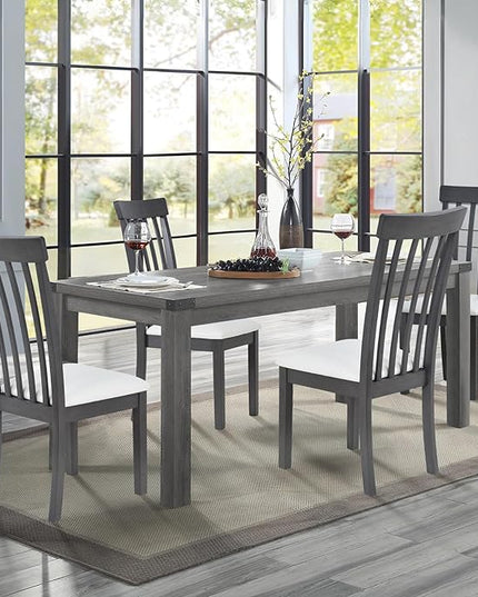 COLAMY Wooden Dining Chairs Set of 2, PU Leather Dining Room Kitchen Side Chair with Spindle High Back and Adjustable Foot Pegs - Grey - LeafyLoom