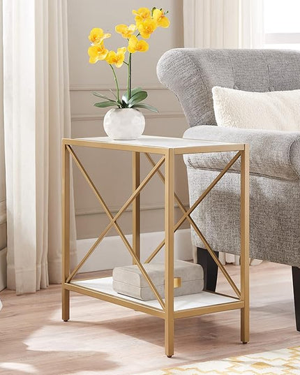 Leick Home 9217-WTGL Claudette Mixed Metal and Wood Side Table with Shelf, White/gold - LeafyLoom