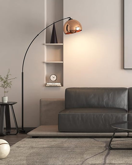GETINLIGHT 66" Modern Rose Gold Arc Floor Lamp with Metal Shade and Black Marble Base, LED Bulb Included, IN-0806-1-CP - LeafyLoom