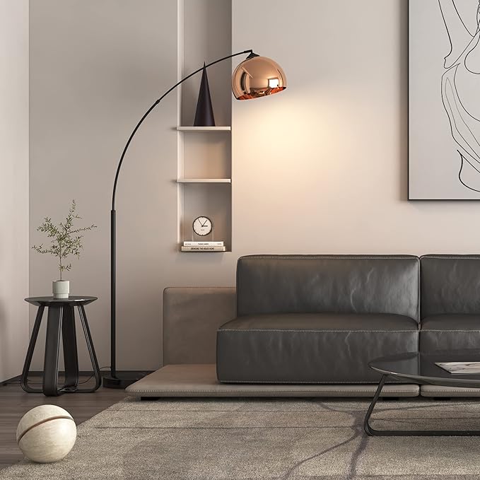GETINLIGHT 66" Modern Rose Gold Arc Floor Lamp with Metal Shade and Black Marble Base, LED Bulb Included, IN-0806-1-CP - LeafyLoom