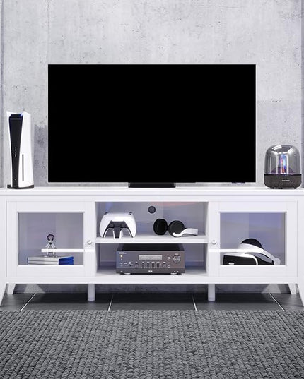 Lavish Home TV Stand-55-inch Storage Cabinet with 2 Cubbies and 2 Shelves-Entertainment Center for Living Room, Bedroom, or Entryway, 55", White - LeafyLoom