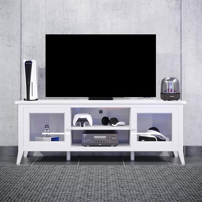 Lavish Home TV Stand-55-inch Storage Cabinet with 2 Cubbies and 2 Shelves-Entertainment Center for Living Room, Bedroom, or Entryway, 55", White - LeafyLoom