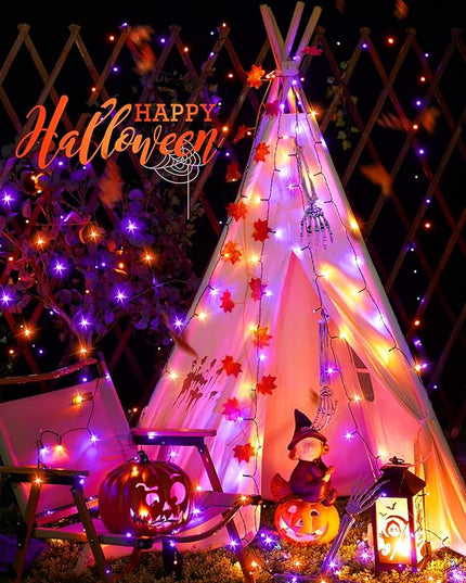 Minetom 2 Pack Solar Halloween Lights Outdoor, Total 80FT 200 LED Halloween String Lights with 8 Mode,Halloween Decoration Outdoor, Waterproof Solar String Lights for Outside Tree Yard,Orange & Purple Minetom