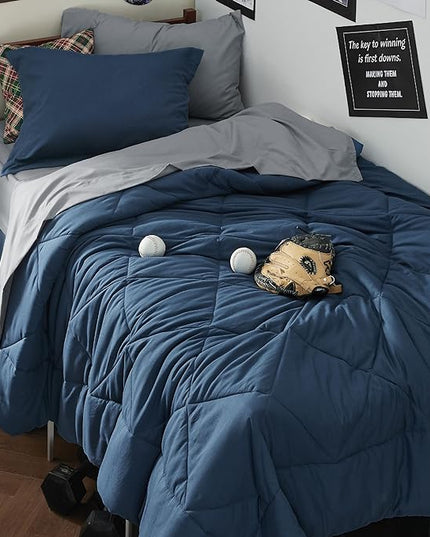 Bedsure Navy Twin XL Comforter Set - 5 Pieces Reversible Twin XL Bedding Sets, Navy Bed Set with Comforters, Sheets, Pillowcase & Sham - LeafyLoom