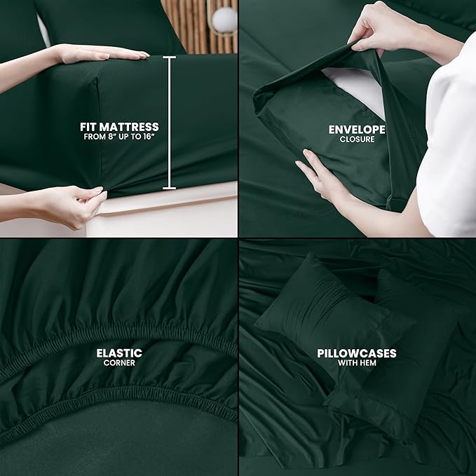 Utopia Bedding King Bed Sheets Set - 4 Piece Bedding - Brushed Microfiber - Shrinkage and Fade Resistant - Easy Care (King, Emerald) - LeafyLoom