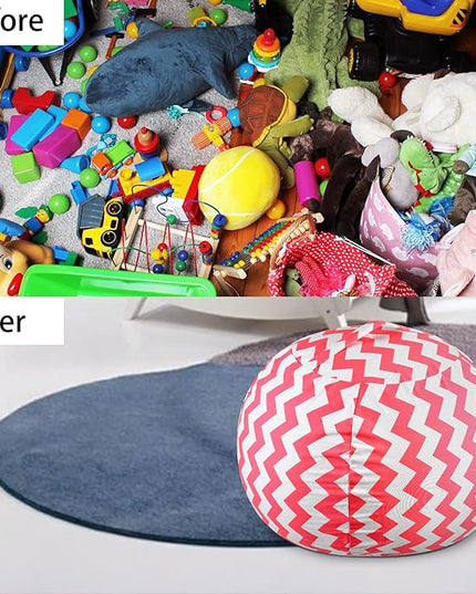Stuffed Animal Storage Bean Bag Chairs Toy Storage Organizer Bean Bags Chair Cover for Kids 24" Cotton Canvas Beanbag with Zipper for Organizing Kid's and Adults Room and Adults, Pink wave - LeafyLoom