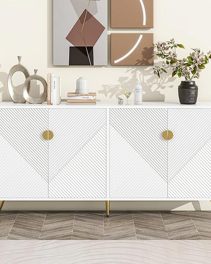 Merax TV Stand for 60+ Inch Television with Large Storage, Modern Entertainment Center for Living Room, Bedroom Media Console Table Cabinet Furniture, 63" Long, White - LeafyLoom
