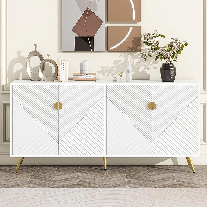 Merax TV Stand for 60+ Inch Television with Large Storage, Modern Entertainment Center for Living Room, Bedroom Media Console Table Cabinet Furniture, 63" Long, White - LeafyLoom