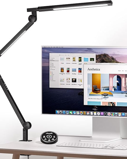 Desk Lamp, Desk Light with Clamp, Stepless Dimming & Adjustable Color Temperature Modern Eye-Caring Architect Lamp with Memory & Timing Function for Study, Work, Home, Office, 15W - LeafyLoom