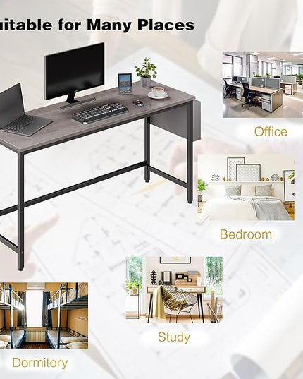 Shintenchi 63 inch Computer Desk with Storage Bag, Study Workstation Modern Simple Design for Home Office, Student Writing Desk, Office Working Desk, Gray - LeafyLoom