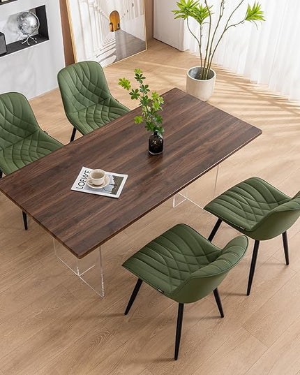 YOUNUOKE Dining Chairs Set of 2 Mid Century Modern Kitchen Chair Comfortable Upholstered Faux Leather Dinner Chairs for Kitchen Dining Room, Olive - LeafyLoom