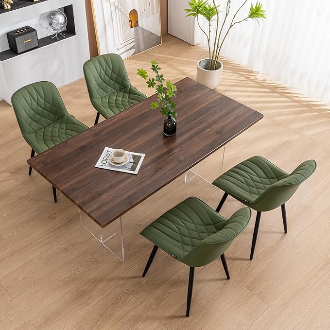 YOUNUOKE Dining Chairs Set of 2 Mid Century Modern Kitchen Chair Comfortable Upholstered Faux Leather Dinner Chairs for Kitchen Dining Room, Olive - LeafyLoom
