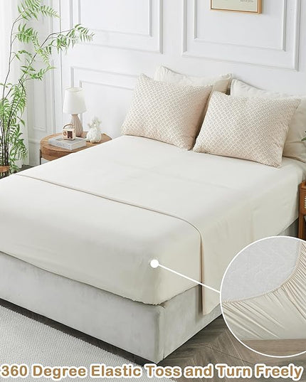 Twin Size Tufted Kids Comforter Set 6 Piece Beige Jacquard Tufts Embroidery Bedding Set for Boys Girls Bed in A Bag Quilt with 1 Comforter, 1 Flat Sheet, 1 Fitted Sheet, 1 Pillowcase and 2 Pillow Sham - LeafyLoom