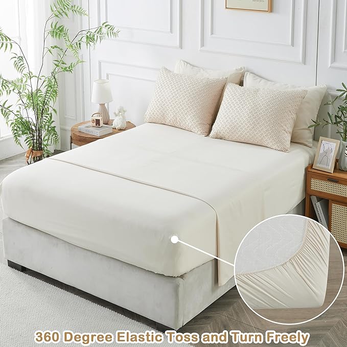 Twin Size Tufted Kids Comforter Set 6 Piece Beige Jacquard Tufts Embroidery Bedding Set for Boys Girls Bed in A Bag Quilt with 1 Comforter, 1 Flat Sheet, 1 Fitted Sheet, 1 Pillowcase and 2 Pillow Sham - LeafyLoom