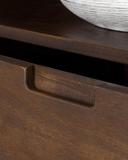 Walker Edison 3-Drawer Mid Century Modern Wood TV Stand for TV's up to 65" Flat Screen Cabinet Door Living Room Storage Entertainment Center, 58 Inch, Walnut - LeafyLoom